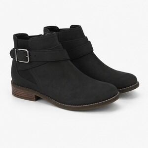 Clarks Collection Black Ankle Boots Womens 7 Buckle Zip Comfort Booties